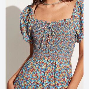 Faithfull the Brand Floral Mini Dress - Blue and Red
